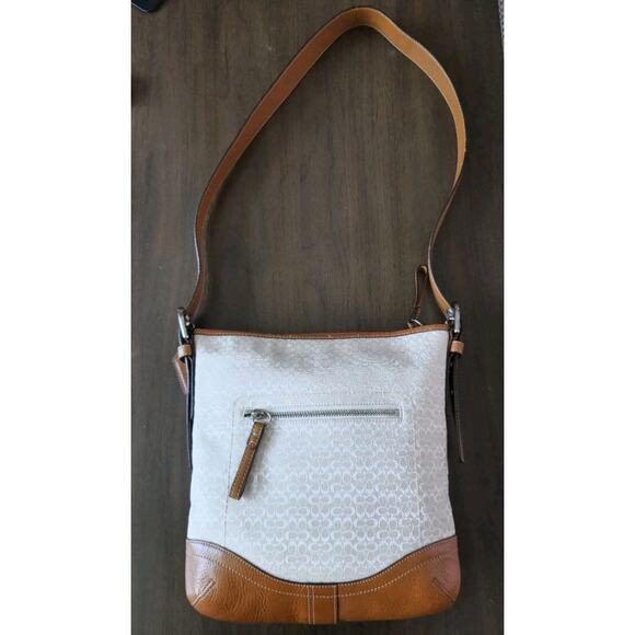 COACH Signature Soft Duffle Canvas Leather White Brown Crossbody Bag 10944 Euc - Picture 4 of 13